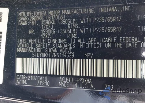 2022 Toyota Sienna Xle z USA, uszkodzony, nr VIN 5TDYRKEC7NS114539